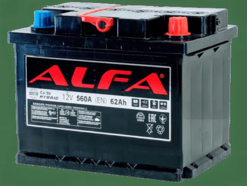 Автомобильный аккумулятор ALFA Hybrid 62Ah 560A R+