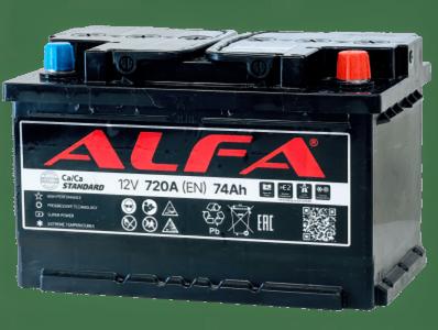Автомобильный аккумулятор ALFA STANDARD 74Ah 720A R+ низк