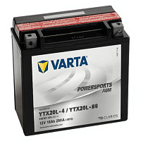 Аккумулятор для мотоцикла Varta Powersports AGM (18 Ah) 250 A, 12 V Обратная, R+ YTX20L-BS 518901026-549676