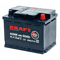 Аккумулятор KRAFT (60 Ah) 680 A, 12 V Обратная, R+ L2 AGM-L2