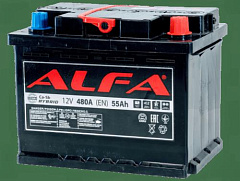 Автомобильный аккумулятор ALFA Hybrid 55Ah 480A R+