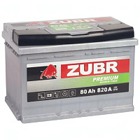 Аккумулятор Zubr Premium 80 Ah, 820 A, 12 V, Обратная полярность, R+, L3