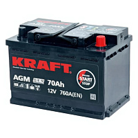 Аккумулятор KRAFT (70 Ah) 760 A, 12 V Обратная, R+ L3 AGM-L3