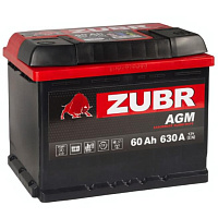 Аккумулятор Zubr AGM 60 Ah, 630 A, 12 V, Обратная полярность, R+, L2