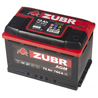 Аккумулятор Zubr AGM 70 Ah, 760 A, 12 V, Обратная полярность, R+, L3, польский