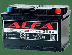 Автомобильный аккумулятор ALFA STANDARD 74Ah 720A R+ низк
