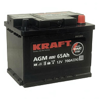Аккумулятор KRAFT (65 Ah) 700 A, 12 V Обратная, R+ L2 AGM-L2;
