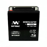Аккумулятор для мотоцикла MYWAY (16 Ah) 220 A, 12 V Прямая, L+ YTX16-BS YTX16 (MYWAY)