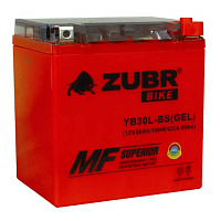 Аккумулятор для мотоцикла ZUBR (30 Ah) 400 A, 12 V Обратная, R+ YB30L-BS YB30L-BS (GEL)
