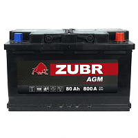 Аккумулятор Zubr AGM 80 Ah, 800 A, 12 V, Обратная полярность, R+, L4